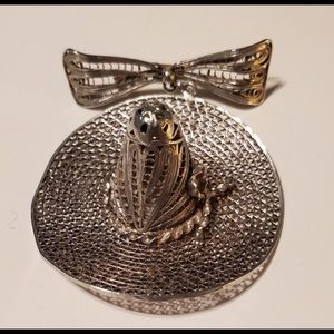 Vintage sterling silver hat & bow pin